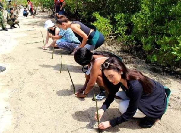 2022年地球小姐候选人在阿尔拜岛西海岸种植红树林繁殖体