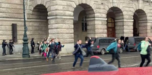 Students running from the university