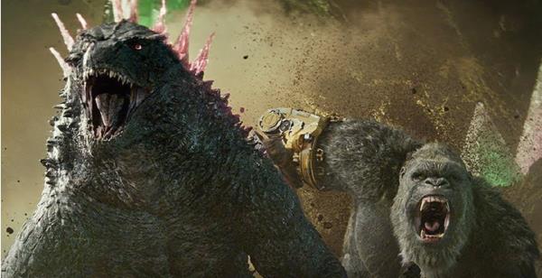 Godzilla and a gauntlet wearing Kong from Godzilla x Kong The New Empire Trailer