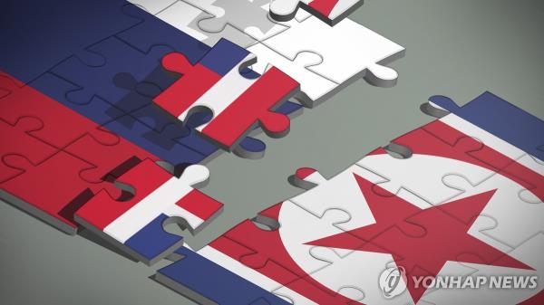 This computerized image depicts cooperation between North Korea and Russia. (Yonhap) 