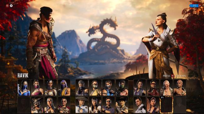 Havik being selected on the character select screen.