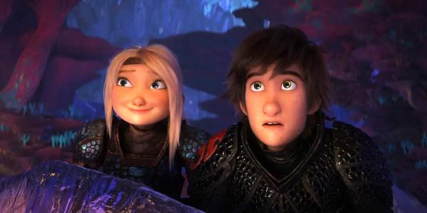 Astrid smiling and Hiccup staring ahead in How To Train Your Dragon
