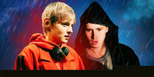 Emma Corrin as Darby and Harris Dickinson as Bill in A Murder at the End of the World