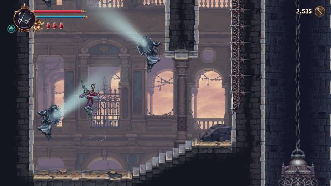 Completing a floating mirror sequence in Crown of Towers in Blasphemous 2