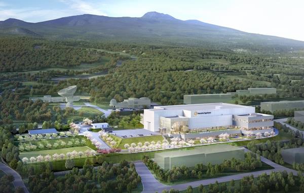 This photo provided by Hanwha Systems Co. shows an aerial view of the Jeju Hanwha Space Center on Jeju Island. (PHOTO NOT FOR SALE) (Yonhap)