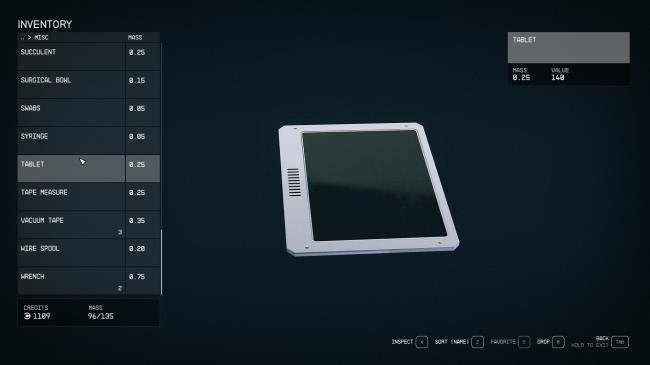 Starfield Tablet In Inventory