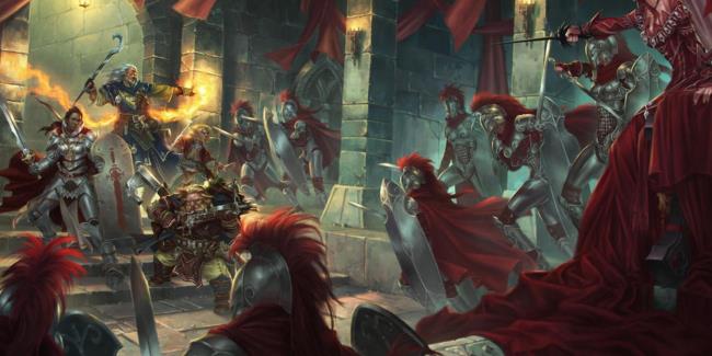 Pathfinder Adventuring Party Fighting In Throne Room