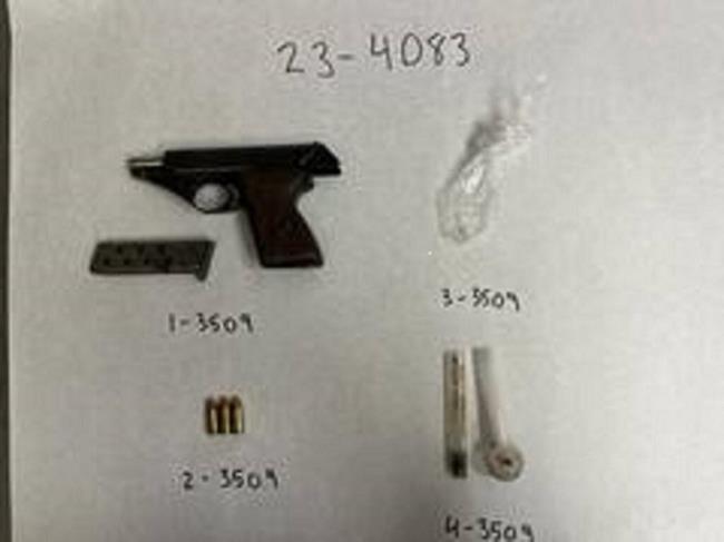 Petaluma police officer seized an unregistered firearm, ammunition, suspected drugs and drug paraphernalia during the arrest of two San Rafael residents for a suspected property theft at the Petaluma Village Premium Outlets. (Petaluma Police)